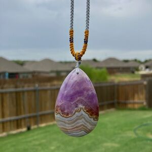 Genuine Amethyst crystal and crazy lace agate adjustable necklace